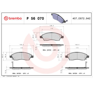 Sada brzdových destiček, kotoučová brzda BREMBO P 56 070