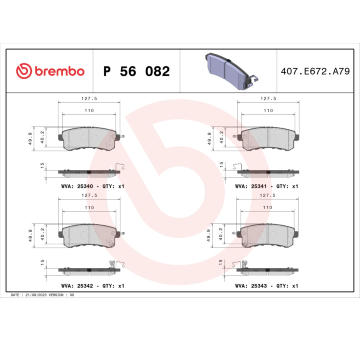 Sada brzdových destiček, kotoučová brzda BREMBO P 56 082