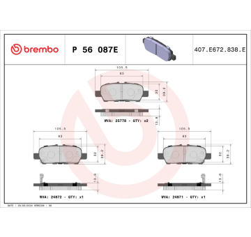 Sada brzdových destiček, kotoučová brzda BREMBO P 56 087E