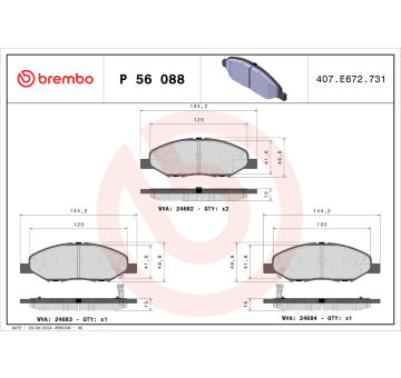 Sada brzdových destiček, kotoučová brzda BREMBO P 56 088