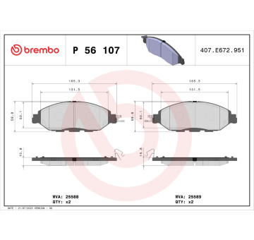 Sada brzdových destiček, kotoučová brzda BREMBO P 56 107