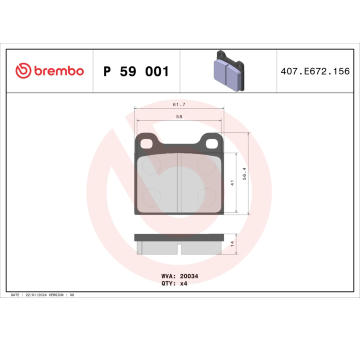 Sada brzdových destiček, kotoučová brzda BREMBO P 59 001