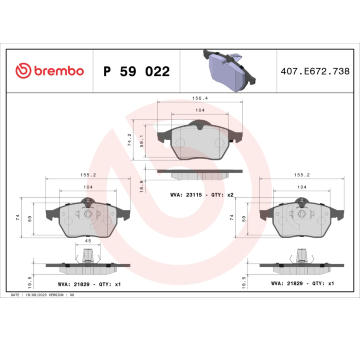 Sada brzdových destiček, kotoučová brzda BREMBO P 59 022