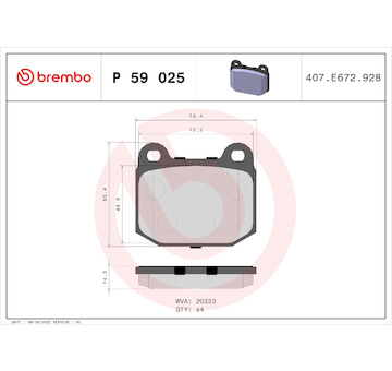 Sada brzdových destiček, kotoučová brzda BREMBO P 59 025