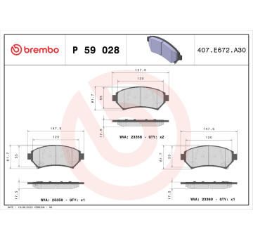 Sada brzdových destiček, kotoučová brzda BREMBO P 59 028