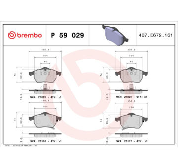 Sada brzdových destiček, kotoučová brzda BREMBO P 59 029