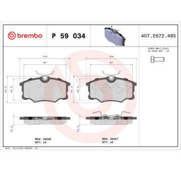 Sada brzdových destiček, kotoučová brzda BREMBO P 59 034