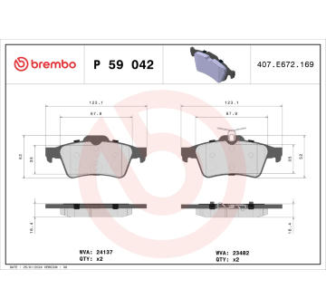 Sada brzdových destiček, kotoučová brzda BREMBO P 59 042X