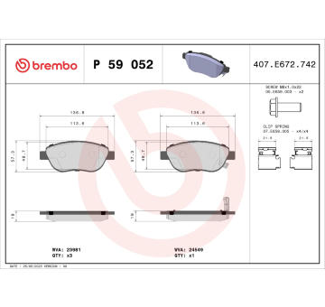 Sada brzdových destiček, kotoučová brzda BREMBO P 59 052