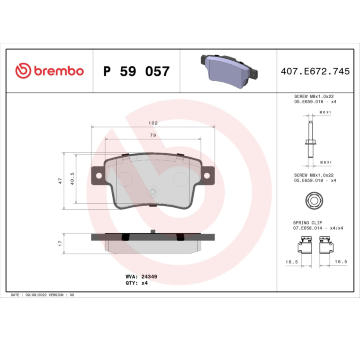 Sada brzdových destiček, kotoučová brzda BREMBO P 59 057