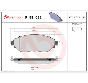 Sada brzdových destiček, kotoučová brzda BREMBO P 59 082