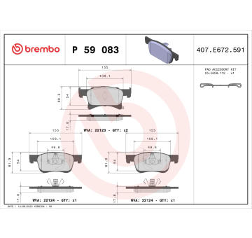 Sada brzdových destiček, kotoučová brzda BREMBO P 59 083