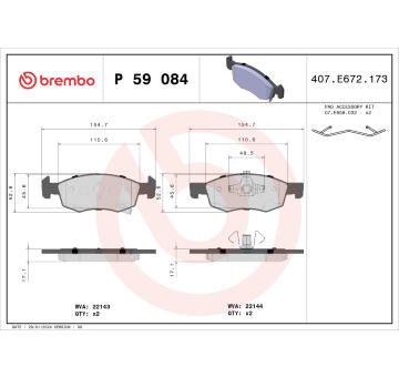 Sada brzdových destiček, kotoučová brzda BREMBO P 59 084