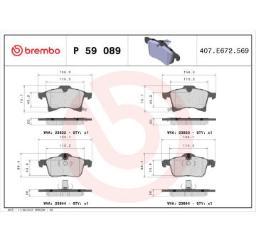 Sada brzdových destiček, kotoučová brzda BREMBO P 59 089