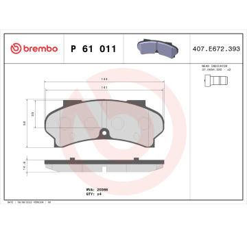 Sada brzdových destiček, kotoučová brzda BREMBO P 61 011