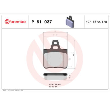 Sada brzdových destiček, kotoučová brzda BREMBO P 61 037