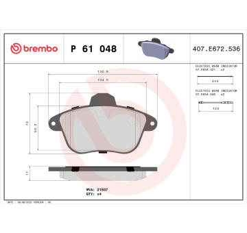 Sada brzdových destiček, kotoučová brzda BREMBO P 61 048