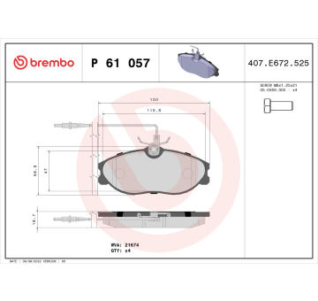 Sada brzdových destiček, kotoučová brzda BREMBO P 61 057