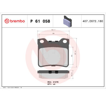 Sada brzdových destiček, kotoučová brzda BREMBO P 61 058