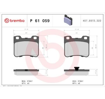 Sada brzdových destiček, kotoučová brzda BREMBO P 61 059