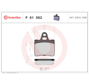 Sada brzdových destiček, kotoučová brzda BREMBO P 61 062