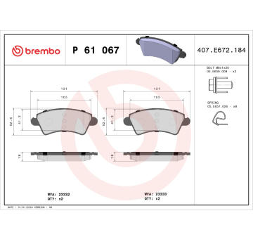 Sada brzdových destiček, kotoučová brzda BREMBO P 61 067