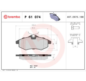 Sada brzdových destiček, kotoučová brzda BREMBO P 61 074