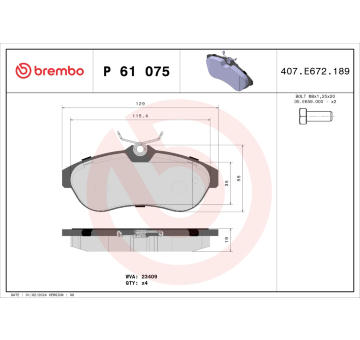 Sada brzdových destiček, kotoučová brzda BREMBO P 61 075