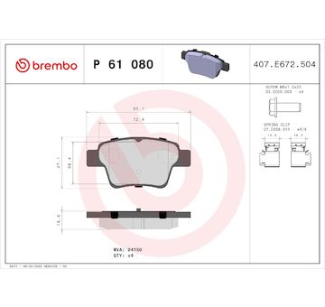 Sada brzdových destiček, kotoučová brzda BREMBO P 61 080