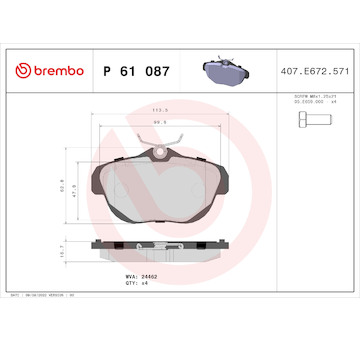 Sada brzdových destiček, kotoučová brzda BREMBO P 61 087