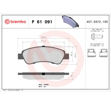 Sada brzdových destiček, kotoučová brzda BREMBO P 61 091