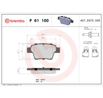 Sada brzdových destiček, kotoučová brzda BREMBO P 61 100