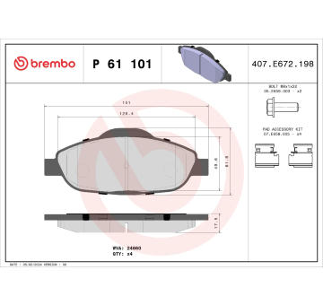 Sada brzdových destiček, kotoučová brzda BREMBO P 61 101