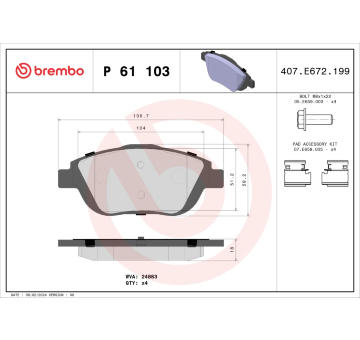 Sada brzdových destiček, kotoučová brzda BREMBO P 61 103X