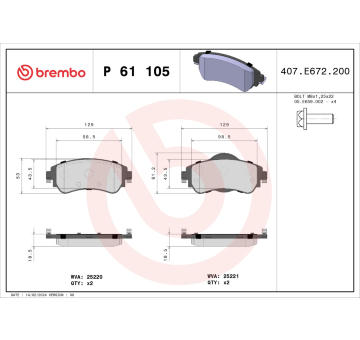 Sada brzdových destiček, kotoučová brzda BREMBO P 61 105