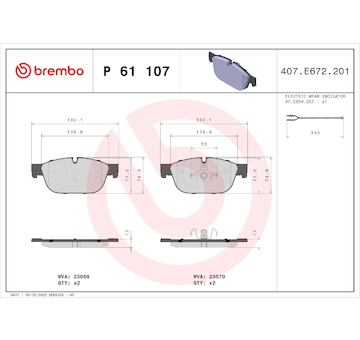 Sada brzdových destiček, kotoučová brzda BREMBO P 61 107