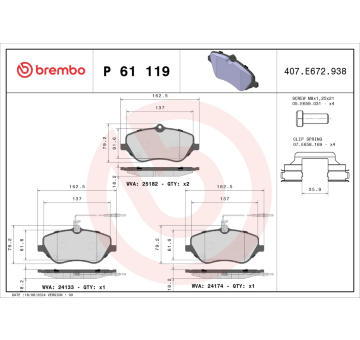 Sada brzdových destiček, kotoučová brzda BREMBO P 61 119