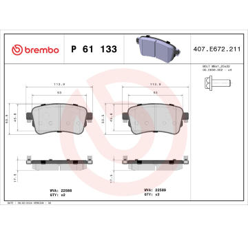 Sada brzdových destiček, kotoučová brzda BREMBO P 61 133