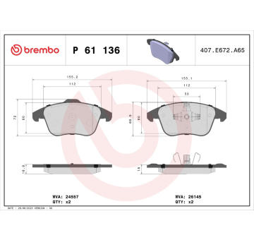 Sada brzdových destiček, kotoučová brzda BREMBO P 61 136