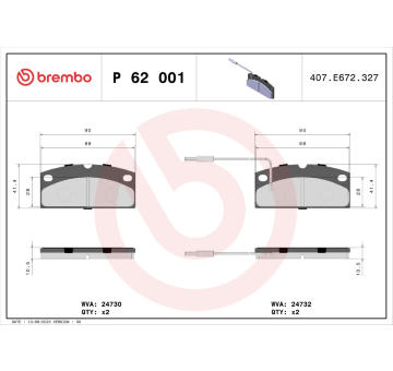 Sada brzdových destiček, kotoučová brzda BREMBO P 62 001