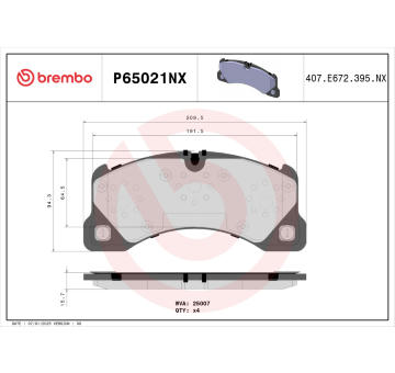 Sada brzdových destiček, kotoučová brzda BREMBO P65021NX