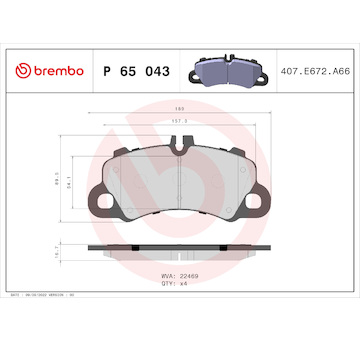 Sada brzdových destiček, kotoučová brzda BREMBO P 65 043