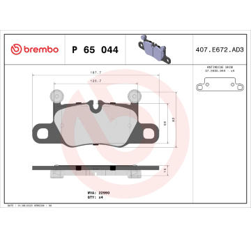 Sada brzdových destiček, kotoučová brzda BREMBO P 65 044