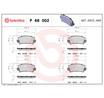 Sada brzdových destiček, kotoučová brzda BREMBO P 68 002