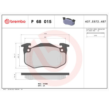 Sada brzdových destiček, kotoučová brzda BREMBO P 68 015