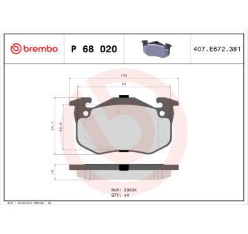 Sada brzdových destiček, kotoučová brzda BREMBO P 68 020