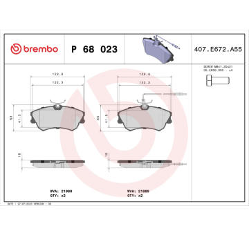 Sada brzdových destiček, kotoučová brzda BREMBO P 68 023