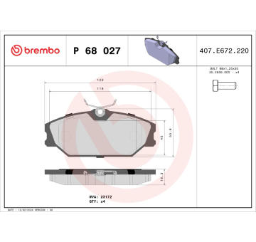 Sada brzdových destiček, kotoučová brzda BREMBO P 68 027