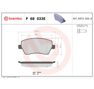 Sada brzdových destiček, kotoučová brzda BREMBO P 68 033E