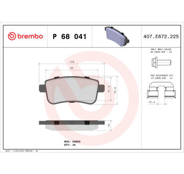 Sada brzdových destiček, kotoučová brzda BREMBO P 68 041